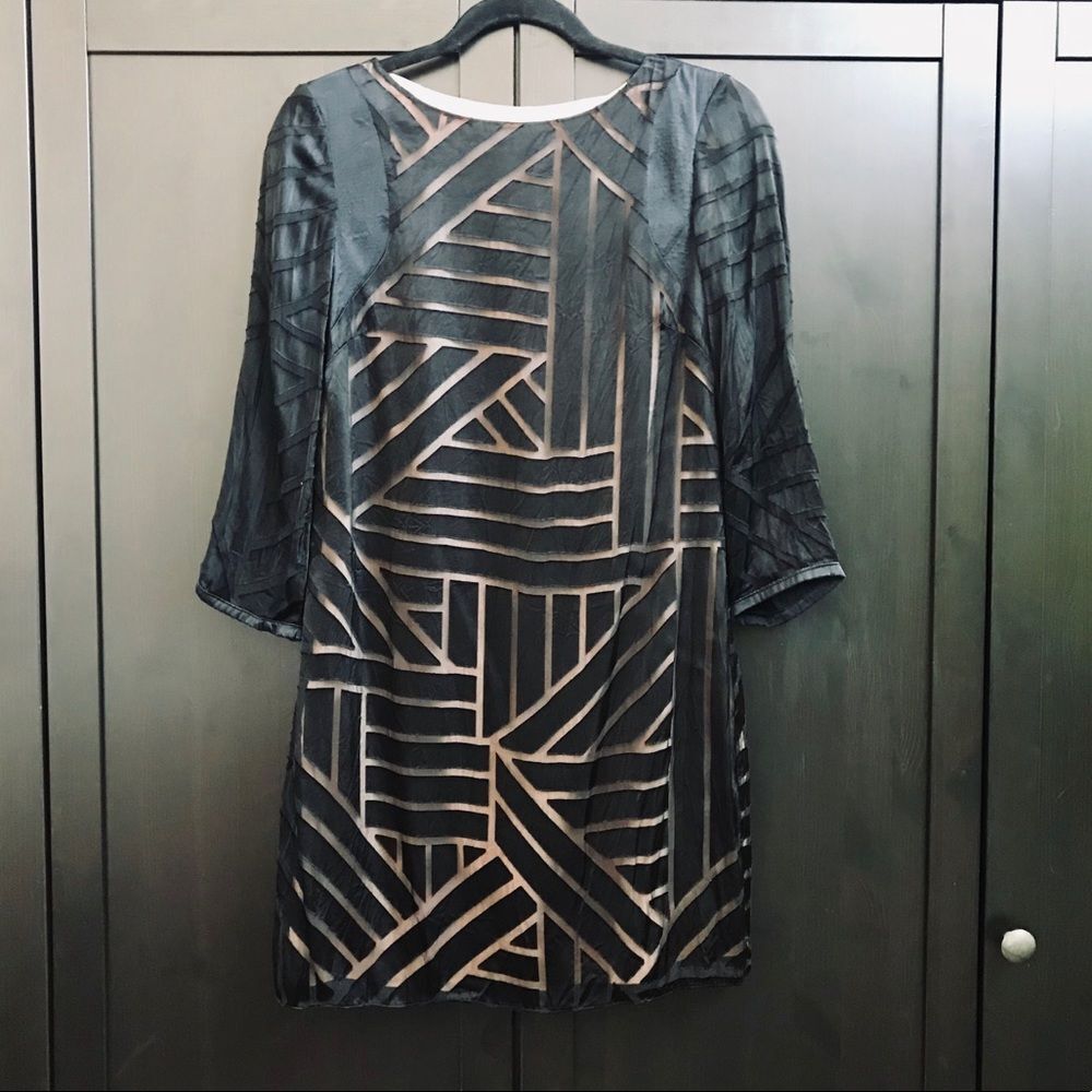 Alice & Trixie Black Silk Patterned Long Sleeve Dress Size XS